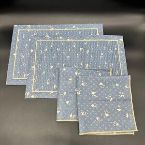 Vintage Placemats Napkins Set 1980s Floral Country Blue Taiwan Flowers Retro